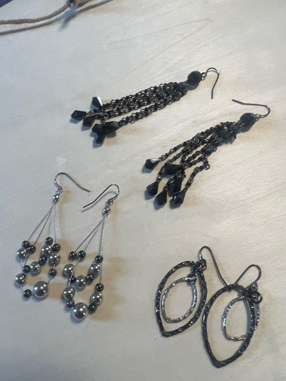 Black Dangle Earrings, Silver Trio - Elegant Evening Set